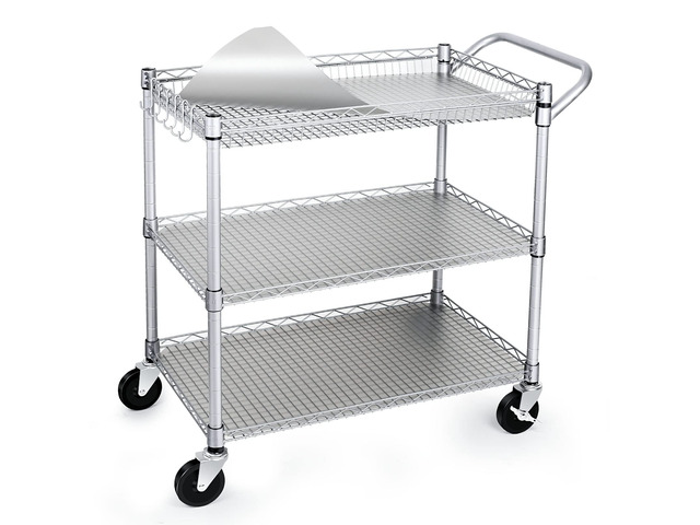 990Lbs Capacity Heavy Duty Rolling Utility Cart, NSF Rolling Carts with Wheels,Commercial Grade Metal Cart with Handle Bar & Shelf Liner,Trolley...