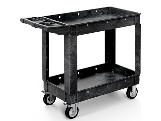 Black Utility Cart on Wheels, 550 lbs Capacity, 40 x 17 Inch Rolling Work Carts with Wheels, 2 Shelf Heavy Duty Plastic Service Cart Suitable for...