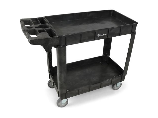 Rolling Utility Cart on Wheels, Heavy Duty with Ergonomic Handle, Deep Shelfs for Garage, Warehouse, Workshop, 600-Pound Capacity 40x33x17-Inch