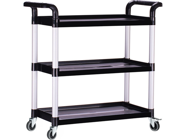 Plastic Utility Carts with Wheels, Heavy Duty 510lbs Capacity Rolling Service Cart, 3-Tier Restaurant Food Cart with Hammer for Office, Warehouse,...