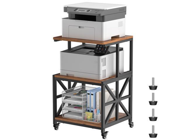 Printer Stand with Lockable Wheels, Heavy Duty Printer Table 3-Tier Storage Shelf, Fit 2-3 Printers/3d/Heat Press/Laser, Rolling Cart for Home.