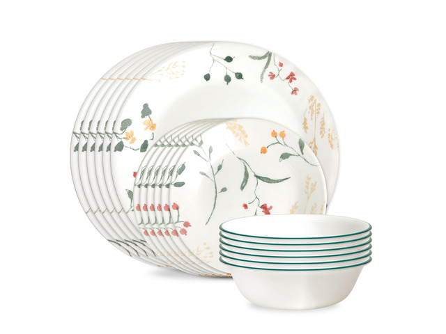 Vitrelle 18 Piece Glass Dinnerware Sets Service for 6, Triple Layer Chip & Crack Resistant Glass Plate and Bowl Sets, Wildflower