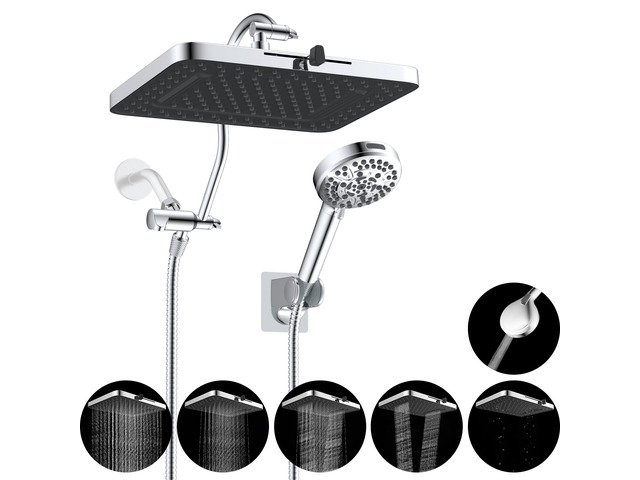 13'' 5-spray Rain Shower Head with 10-Spray Handheld, Chrome High Pressure Dual Showerhead Combo, Upgraded Rainfall Shower Head, 12'' Extension...