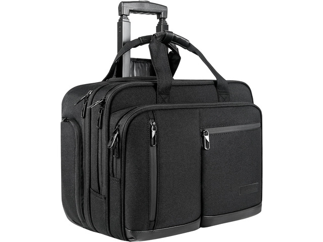 17.3 Inch Rolling Laptop Bag, Waterproof Overnight Rolling Bags, Laptop Bags for Travel/Work/Business, Stylish Carry on Briefcase, Black