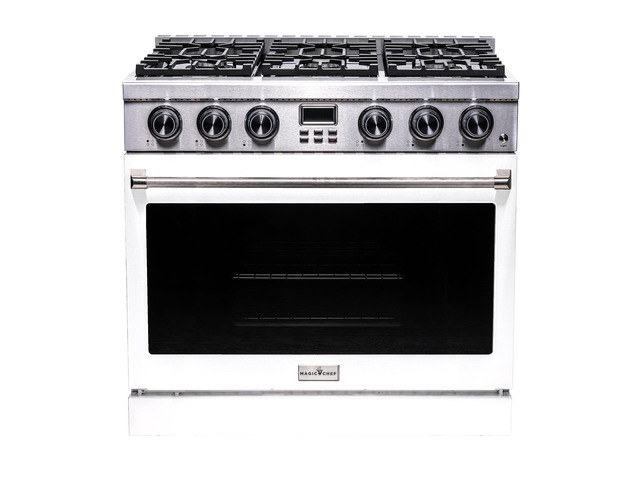 Pro-Style 36 in. 6-Burner Slide-in Gas Range with Convection in Stainless with White Door