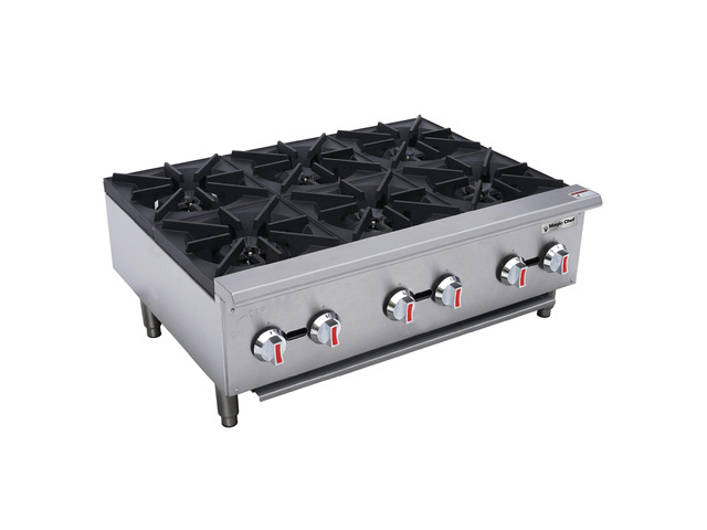 36 in. Commercial 6-Burner Countertop Gas Hotplate in Stainless Steel