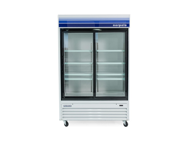 Commercial 53 in. W 45 cu. ft. Glass Door Refrigerator in White and Black