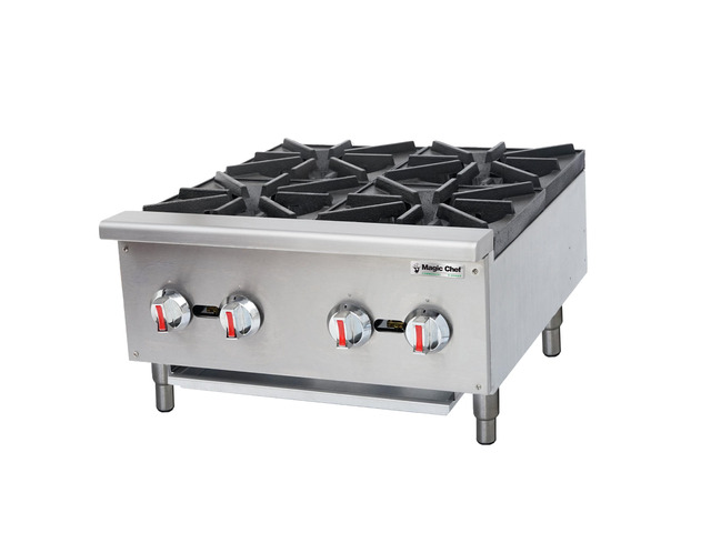 24 in. Commercial 4-Burner Countertop Gas Hotplate in Stainless Steel