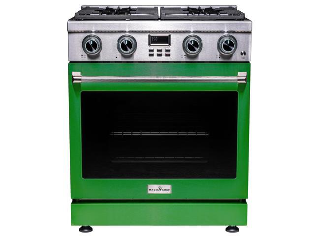 Pro-Style 30 in. 4-Element Slide-In Gas Range with Convection in Stainless with Green Door