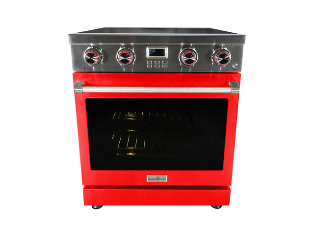 Pro-Style 30 in. 4-Element Slide-In Electric Range with Convection in Stainless with Red Door