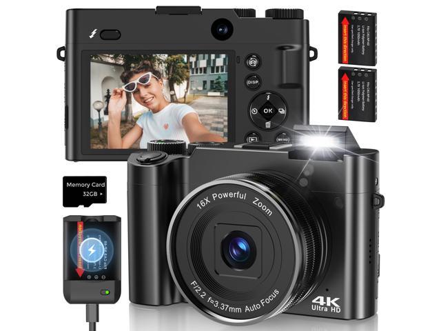 Digital Camera 4K 64MP, Dual Lens Vlogging Camera for Youtube Autofocus 16X Digital Zoom Video Cameras with 32GB Micro SD Card