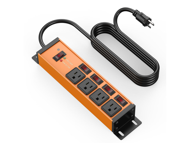 Magnetic Heavy Duty Surge Protector, 12 Gauge, Orange, 25FT, 1 Individual Switches, Outdoor Extension Cord with Multiple Outlets, Wall Mount Plug...