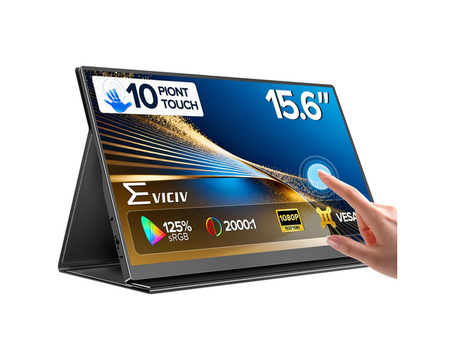 Portable Monitor Touchscreen 15.6, 125% sRGB 1080P IPS Screen 10-Point Touch Monitor, VESA & Case, MINI HDMI USB C, Ultra-Thin Travel Second Screen...