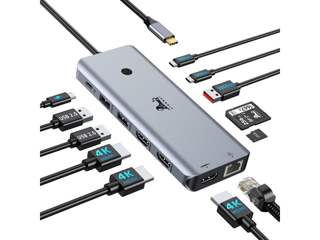 USB C Docking Station Multiport Adapter with Triple Monitor 3 HDMI 12-IN-1 Laptop Docking Station with 4K@60Hz,Ethernet,10Gbps USB 3.1,PD...