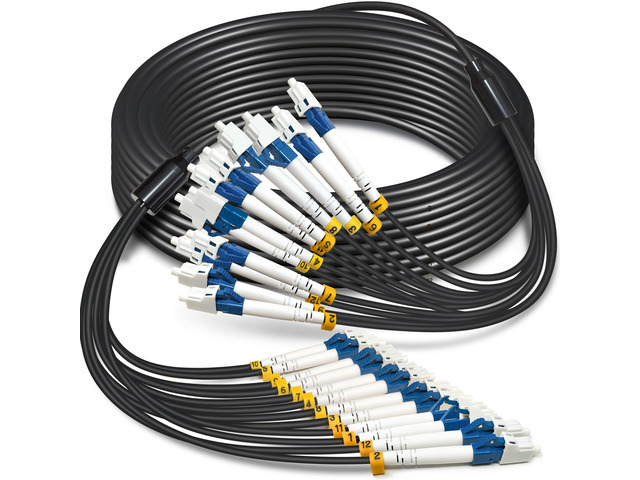 10m 12 Strand Industrial TPU LC Outdoor Armored Single Mode Fiber Cable LC to LC OS2 Singlemode 12 Core Fiber Optic Patch Cord, 9/125um, OD-6mm,...