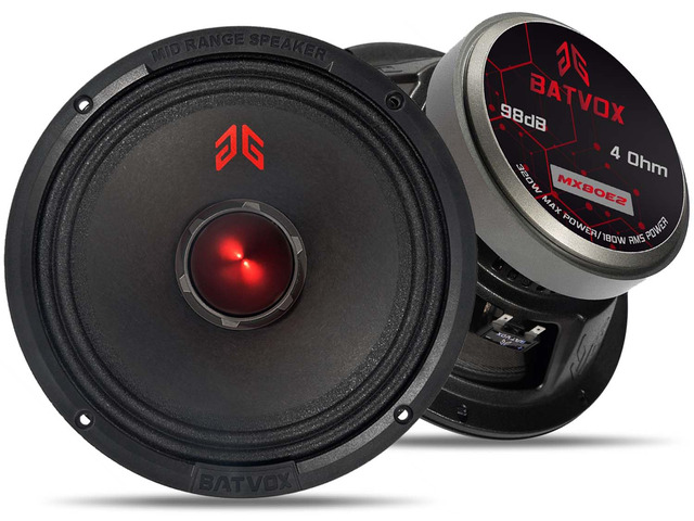 MX80E2 Loudspeaker 8 Inch Midrange 640 Watts 4 Ohms Red Bullet, Premium Quality Audio Door Speakers for Car or Truck Stereo Sound System, Black (2...
