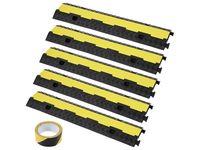 5 Pack Rubber Cable Protector Ramp 2 Channel 12000 lbs/Axle Capacity Hose Wire Cover Ramp Driveway, Heavy Duty Traffic Speed Bump, with Flip-Open...