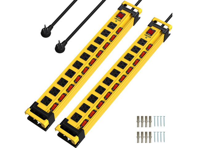 10 Outlet 3300J Surge Protector Power Strip with Individual Switches,Heavy Duty Power Strip with Cord Manager,9FT/14AWG/15AMP/1875W Power Cord,2 Packs