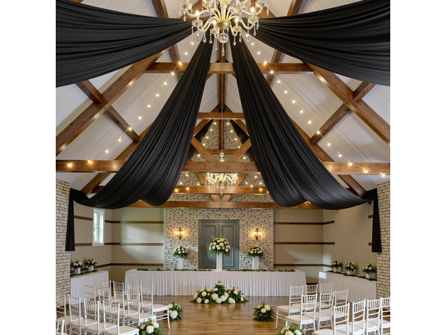 4 Panels 5ftx30ft Black Ceiling Drapes for Wedding Parties 30 FT Extra Long Thick Polyester Wrinkle-Free Drapery Tent Decor Decorations for...