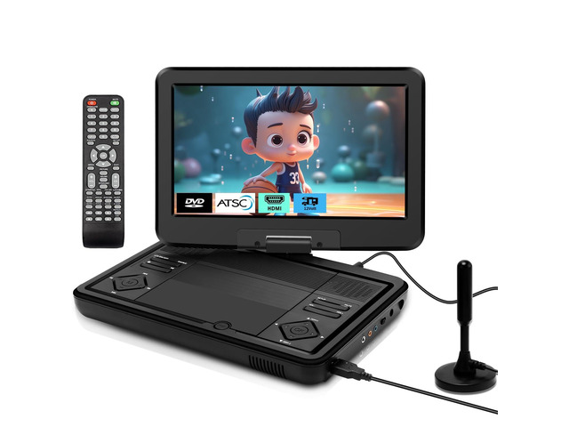 12.5' Portable TV/DVD Player Combo with 10.1' HD Swivel Screen,Digital Tuner/HDMI/USB/AV, Built-in Battery, High Volume Speakers - Perfect for...
