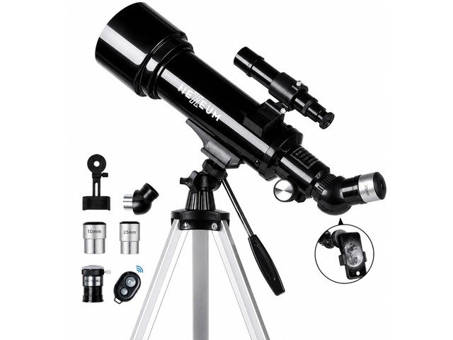 Telescope for Kids, 70mm/500mm AZ Refractor for Beginners, Black Portable telescope for kids and beginners to view the Moon and landscapes, with AZ...