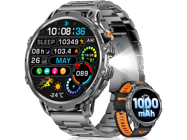Military Smart Watches for Men(2 Bands), 1000mAh/1.85' HD Large Screen Flashlight/110+ Sports Modes/IP68 Waterproof/Sleep Monitor Smartwatch,...