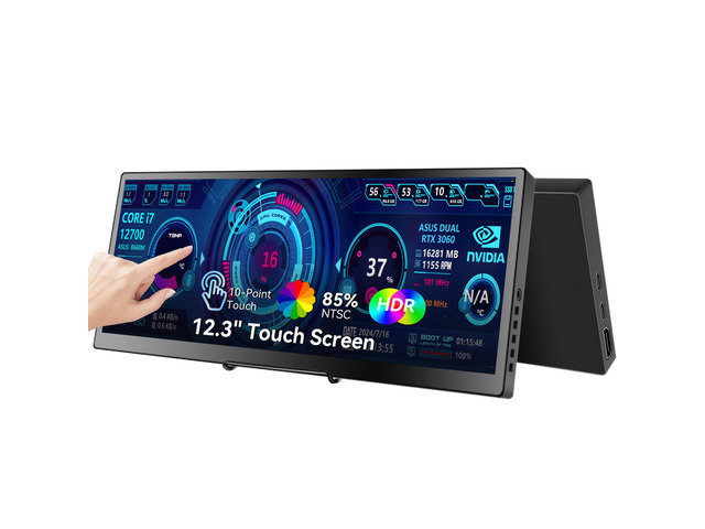 12.3 Portable Touchscreen Monitor,1920*720 IPS Mini Touch Screen,Travel Display with Foldablestand & Speaker, HDMI USBC CNC External Monitor for...