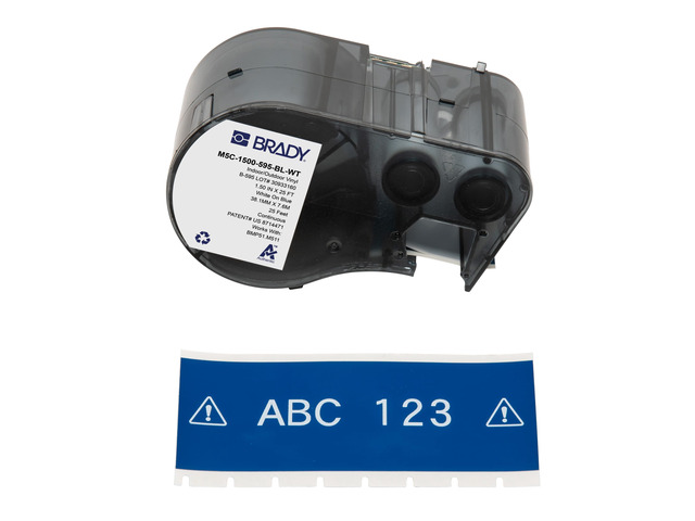 Authentic (M5C-1500-595-BL-WT) All-Weather Vinyl Labels 1.5 in W x 25ft White on Blue. for use with BMP51, M510, and M511 Label Printers