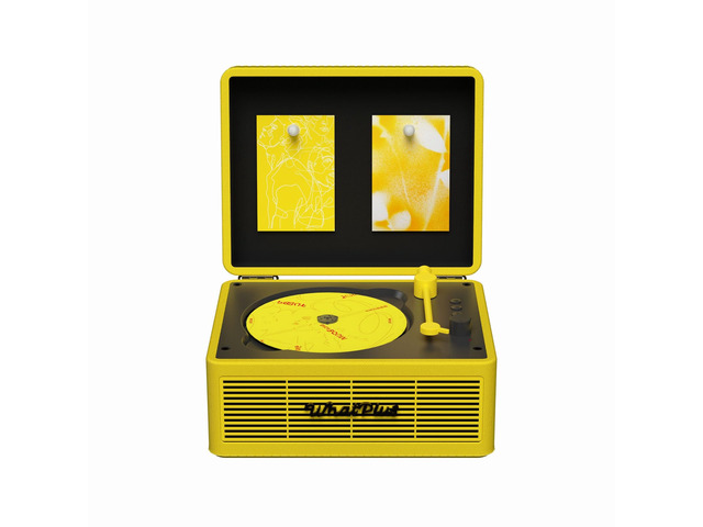 CD Player with Bluetooth Speakers, App Control, Magnetic Display Color: Black and Yellow. High-fidelity sound with a retro desktop design, ideal...