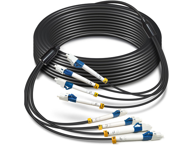 30m 4 Core Industrial TPU LC to LC Outdoor Armored Fiber Cable Single Mode 4 Strands OS2 Fiber Optic Patch Cord, 9/125um, OD-5mm, Direct Burial...