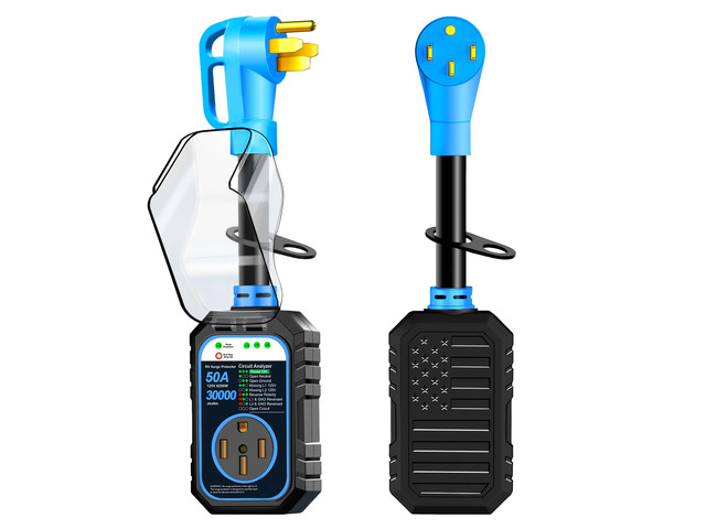 30000J 50Amp RV Surge Protector 50 Amp Flag Design - Upgraded Power Surges Voltage Protection Circuit Analyzer IP68 Waterproof Cover for 50A RVS...