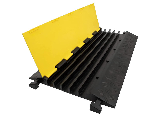 Cable Ramp 1 Pack of 5 Channel PVC Rubber Cable Protector,18000lbs Capacity Heavy Duty Speed Bumps Hose Cord Channel Protector Ramps for...