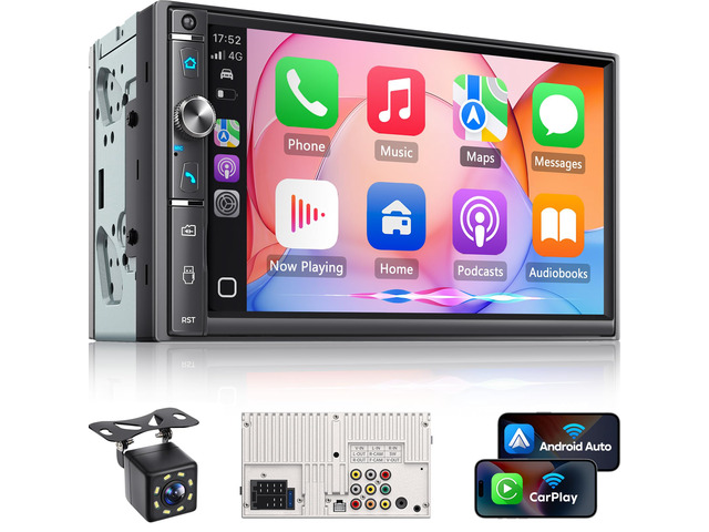 7-Inch Double Din Car Radio Wireless CarPlay and Android Auto 240W 4.1CH DSP, Bluetooth Hands-Free, Steering Wheel Control, Subwoofer RCA, FM/AM,...