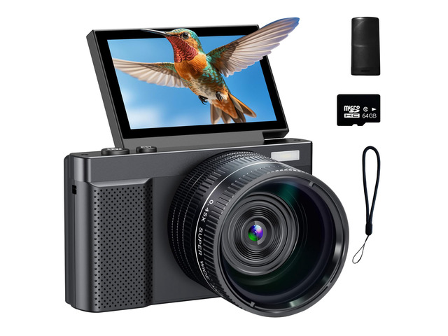 4K Digital Camera, 64MP Vlogging Camera for Photography with 3'' 180°Flip Screen,Macro and Wide-Angle Lenses,16X Vlogging Camera for YouTube with...