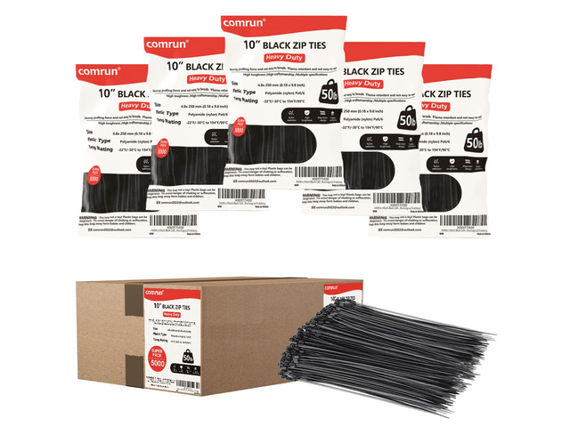 5000pcs 10Inch Black Cable Tie,Nylon Zip Ties,Industrial Grade,50 Pounds Tensile Strength,UV Resistant,Heavy Duty,for Home,Garden...