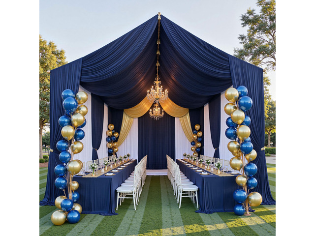 10ftx40ft Navy Blue Ceiling Curtain for Independence Day Wedding Parties 2 Panels Wrinkle-Free 40 FT Long Tent Draping Curtains for Wedding,...