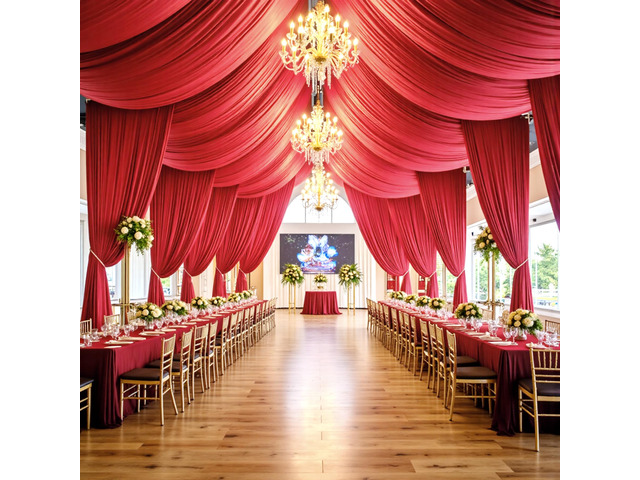 10ftÃ—40ft Red Ceiling Drapes for Weddings Parties,2 Panels 5Ã—40ft Extra High Beige Ceiling Curtain for Tent Canopy,Wrinkle Free Draping Elegant...