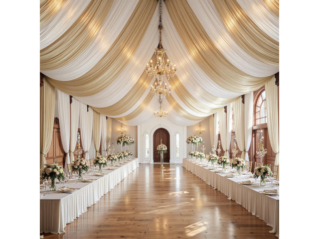 10ft×40ft Champagne Ceiling Drapes for Weddings Parties,2 Panels 5×40ft Long Ceiling Curtain for Tent Canopy,Wrinkle Free Silky Easy to...