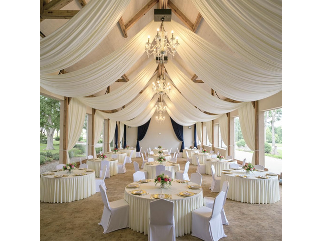 10ft×40ft Ivory Ceiling Drapes for Weddings Parties,2 Panels 5×40ft Long Cream Ceiling Curtain for Tent Canopy,Wrinkle Free Easy to Draping & Hang...