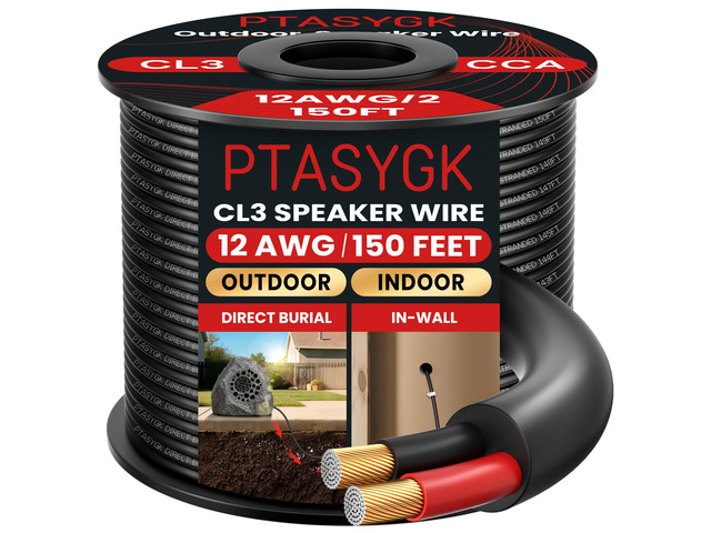12 Gauge Outdoor Speaker Wire 150ft CL3 Direct Burial CCA Cable CL2 Rated, 2 Conductor Stranded Core, UV and Weather Resistant, No Conduit Needed...
