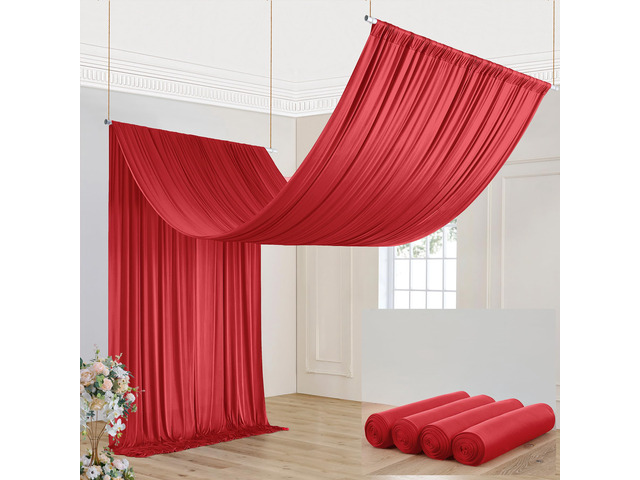 20ft×20ft Red Ceiling Drapes for Weddings Parties,4 Panels 5×20 ft Long Ceiling Curtain for Tent Canopy,Wrinkle Free Silk Easy to Draping & Hang Red...