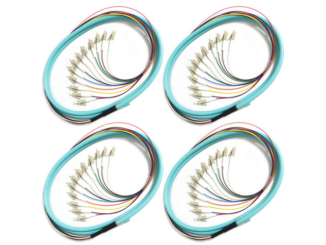 4Pack LC UPC 12 Fibers Multimode Bunch OM3 50/125 LC-UPC Fiber Pigtail, 1.5m (5ft)