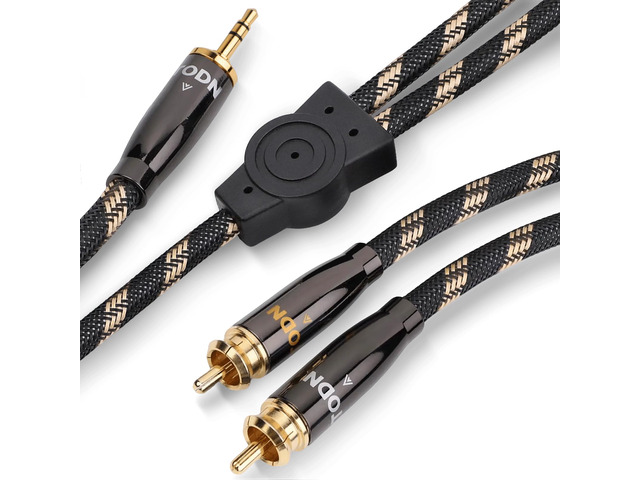 3.5mm to RCA Audio Cable 6.5ft 99.9999% OCC Shielded for Amplifiers Dual Shielded, 24k Gold-Plated Plugs, AUX to RCA Cable with Precise Channel...