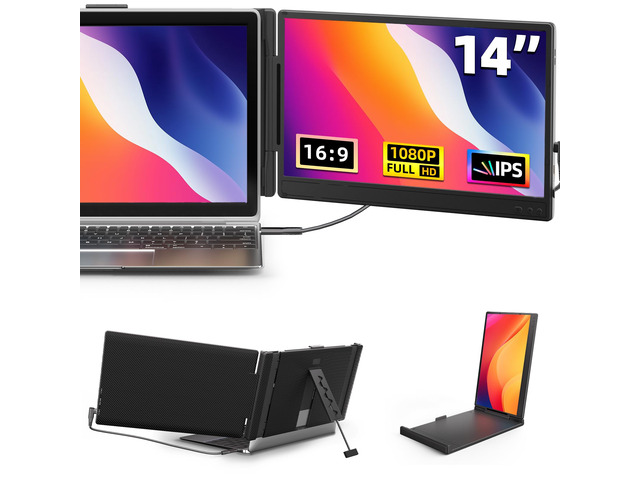 Laptop Screen Extender 14' - FHD 1080P IPS Laptop Monitor Extender Dual Screen, Portable Monitor for Laptops 13-17' with USB-C/HDMI Port, Built-in...