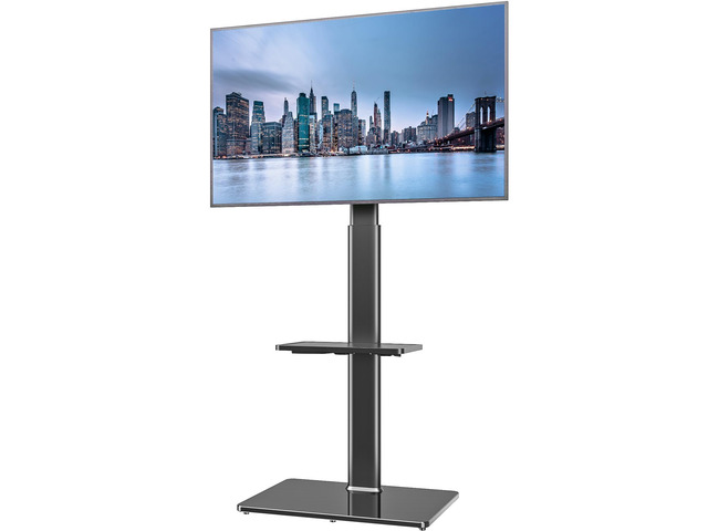 Universal Floor TV Stand with Mount for 19 to 43 inch Flat Screen TV, 100 Degree Swivel,Adjustable Height and Tilt Function, 2 Shelves Space Saving...