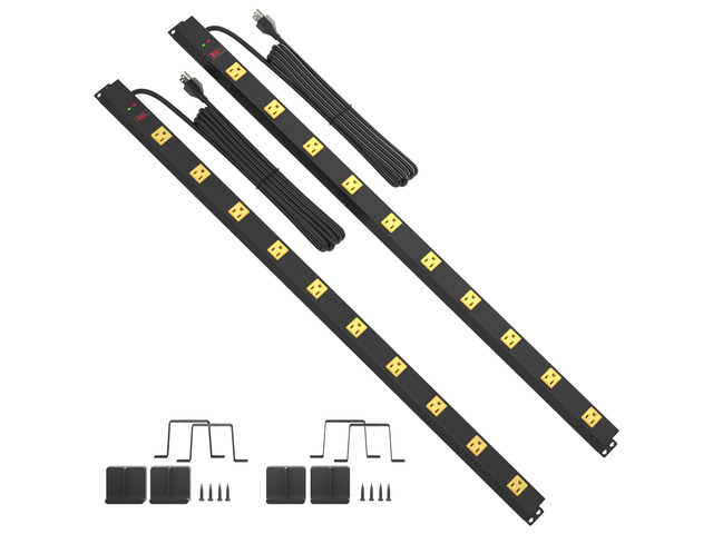 10 Outlet Surge Protector, Long Metal Wide Spaced Garage Industrial Power Strip, Heavy Duty with 6 FT Cord, 15A, 125V, 1875W, 2700 Joules, 2Pack,...