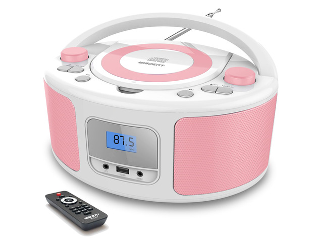 Portable CD Player Boombox with FM Radio, Bluetooth, Clear Stereo Sound, Remote Control, USB Input, AUX & Headphone Jack, CD-R/CD-RW/MP3-CD...