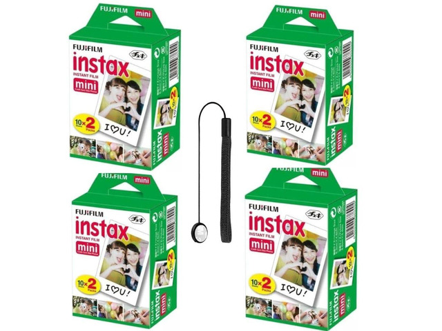 White Instax Mini Instant Film, Credit Card Size Mini Cameras, 4 Twin Packs