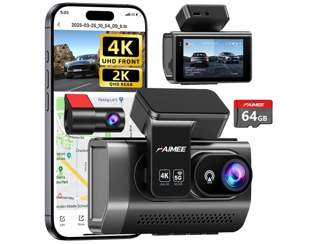 Dash Cam Front and Rear, 4K+2K Recording Dash Camera for Cars, Night Vision with WDR, 170Â° Wide Angle, 5.8G/2.4G Dual Wi Fi, 64GB Card, Built in...