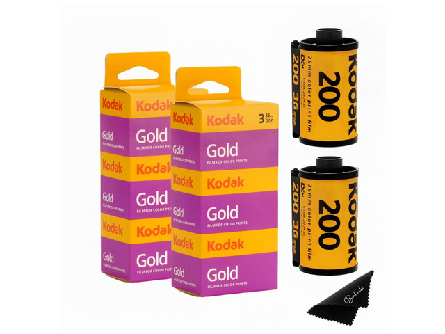 Kodak Gold 200 35mm Film Bundle, 6 Rolls (2x3 Pack), 36 Exposures Each, for 35mm Film Camera Includes Premium Microfiber Cloth Kodak 6 Roll Pack